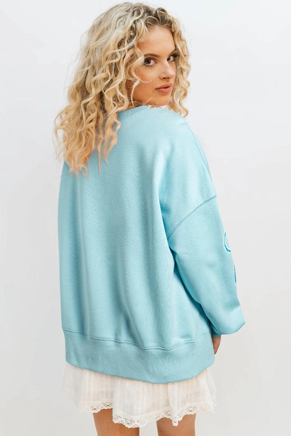 Cotton Candy Blue Sequin Bowknot Oversized Sweatshirt