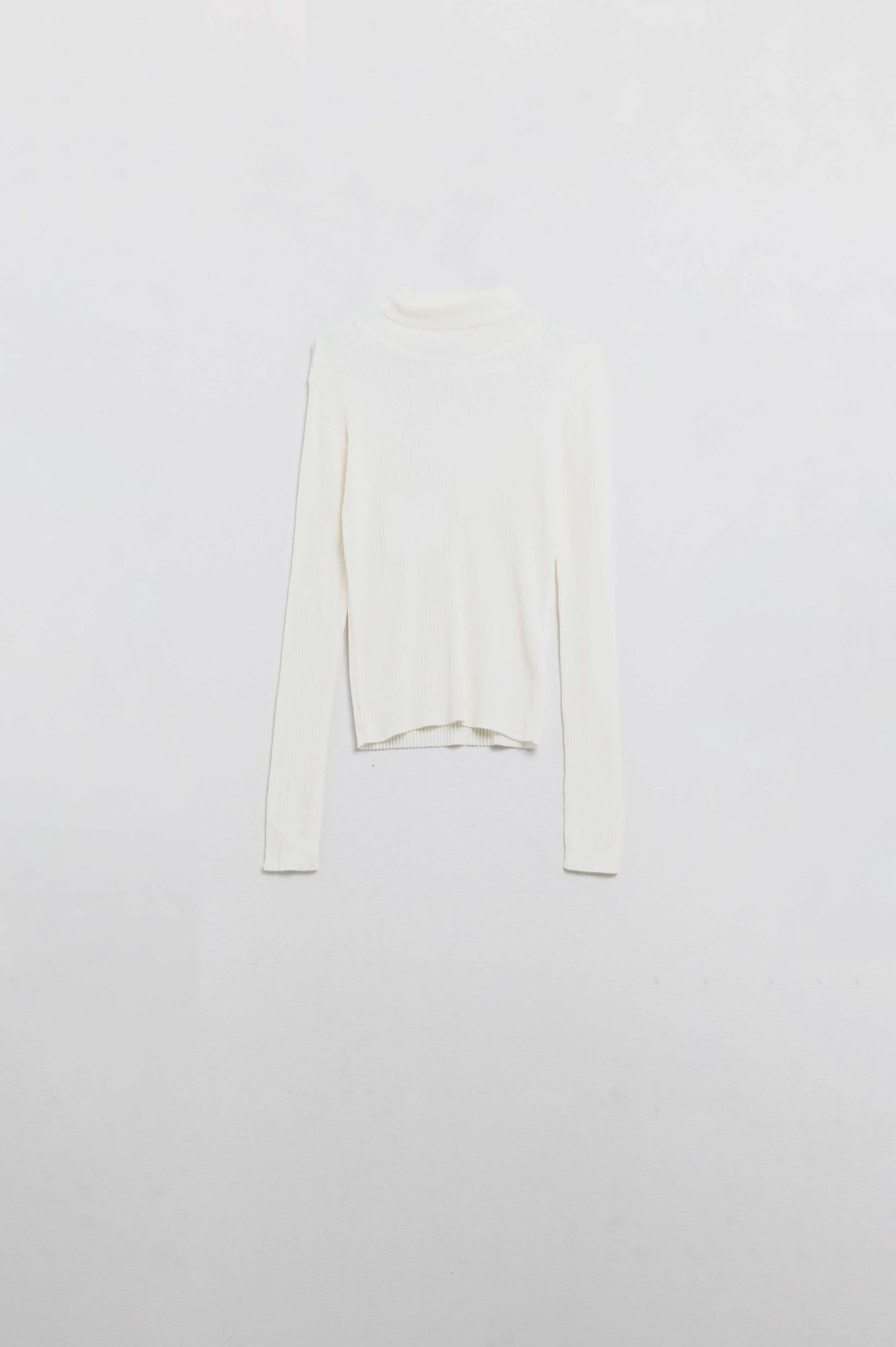 Cream basic ribbed sweater with high neck