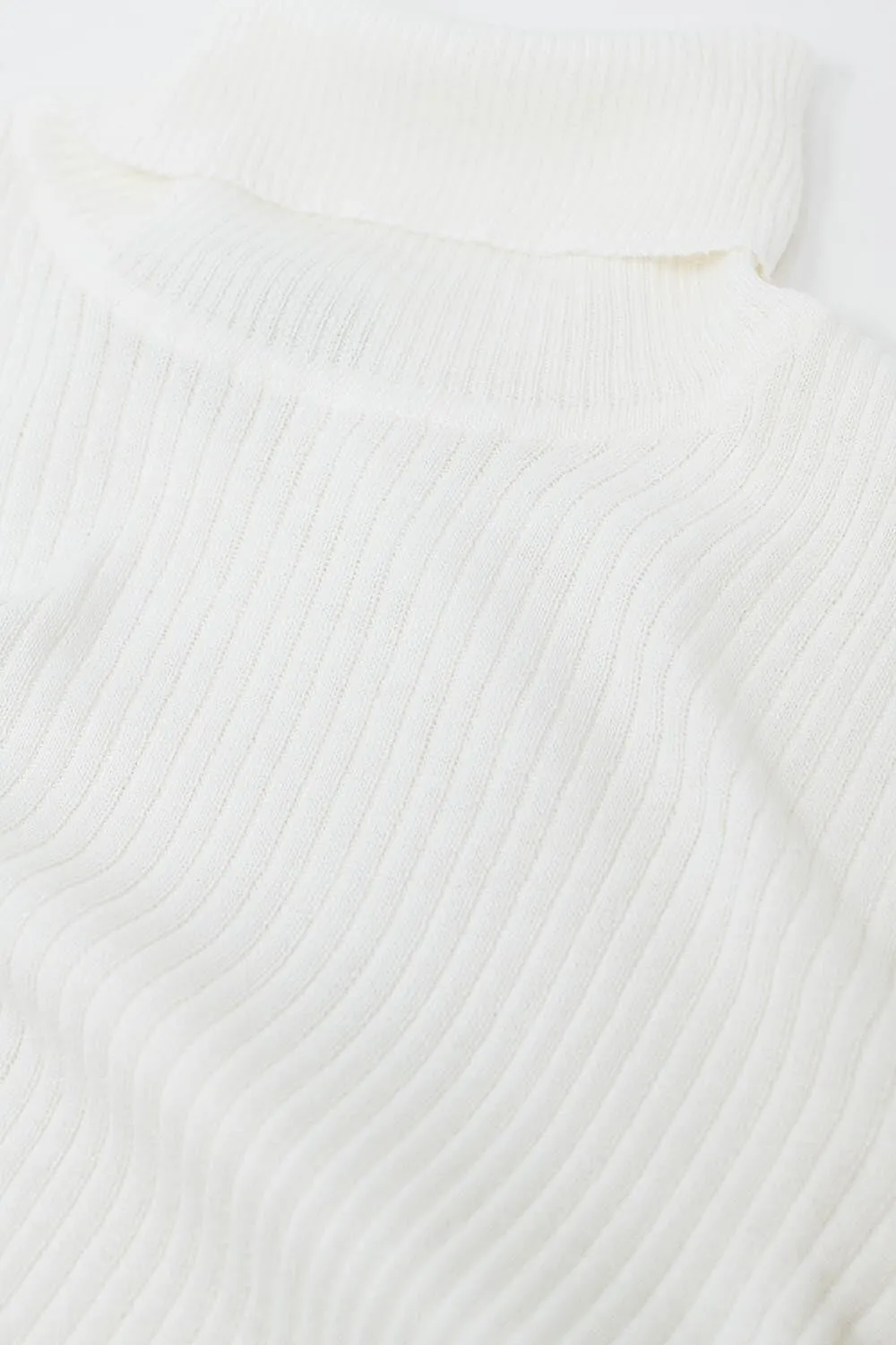 Cream basic ribbed sweater with high neck