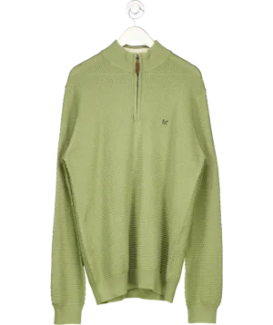 Crew Clothing Green Organic Cotton Half Zip Logo Jumper UK XL
