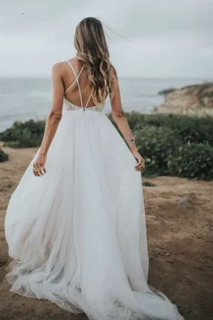 Criss-Cross Summer Lace Wedding Gown with Tulle Skirt