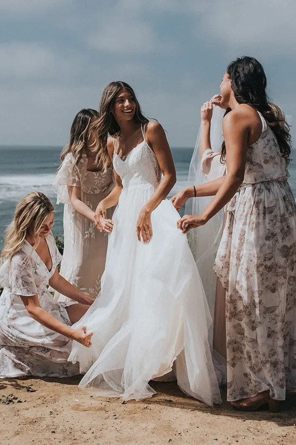 Criss-Cross Summer Lace Wedding Gown with Tulle Skirt