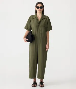 CRUSHED COTTON JUMPSUIT- KHAKI