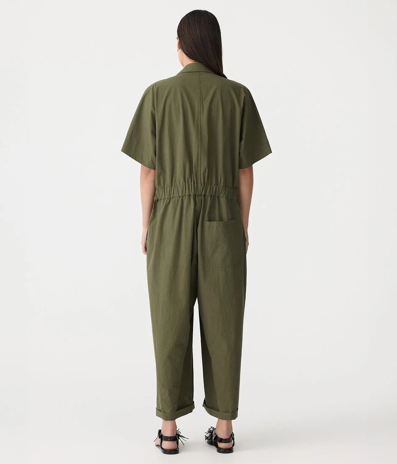 CRUSHED COTTON JUMPSUIT- KHAKI