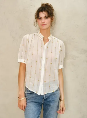 Dacy Emb Top - Ecru/Mustard