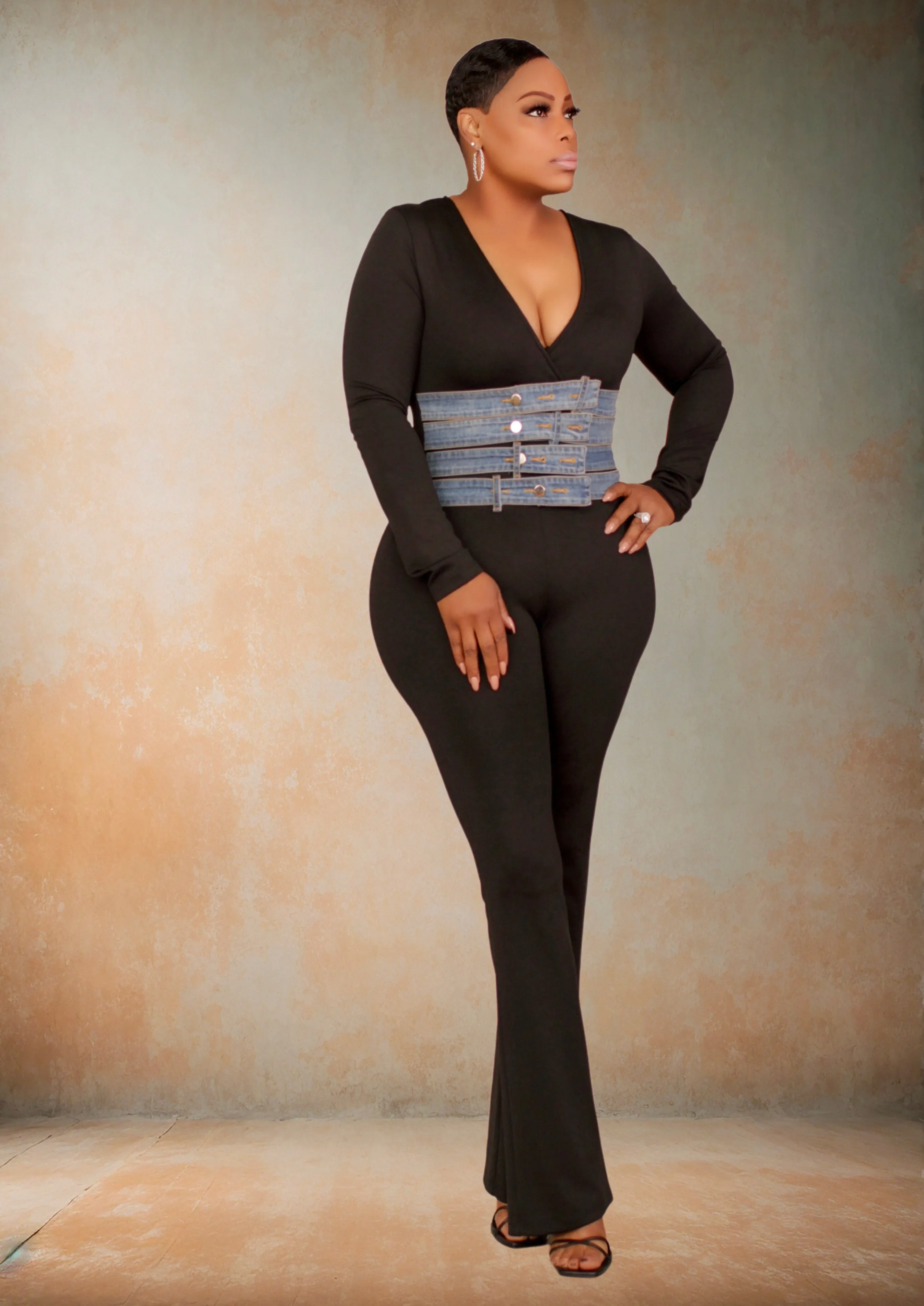 Day to Day Denim Detail Jumpsuit (Black)