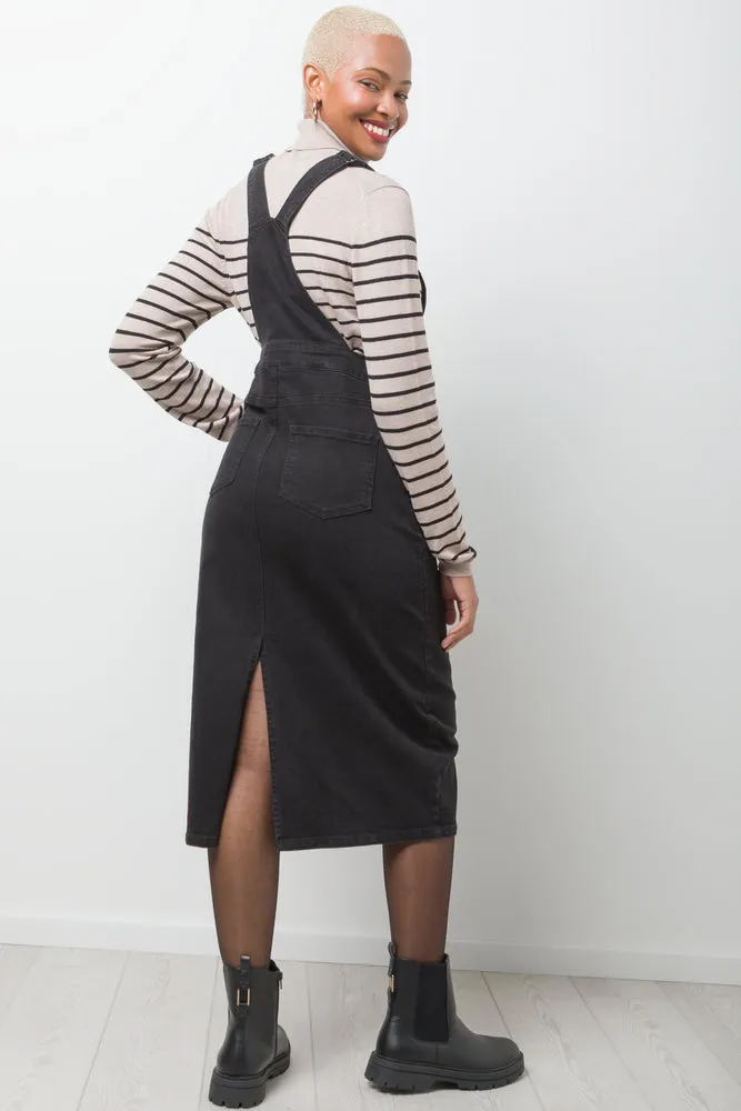 Denim Dungaree Dress Black