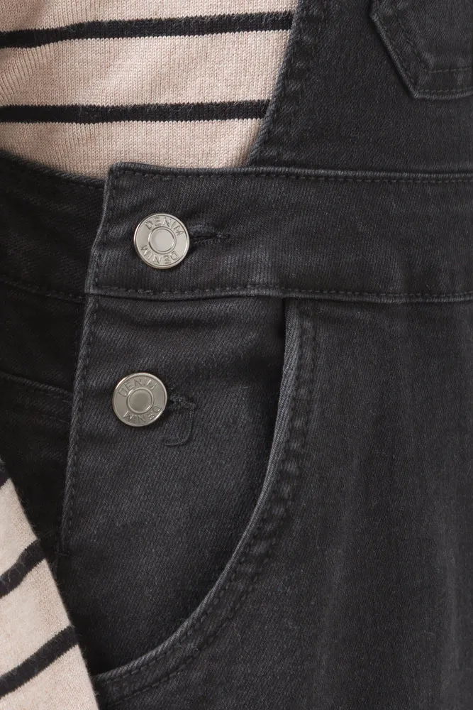 Denim Dungaree Dress Black