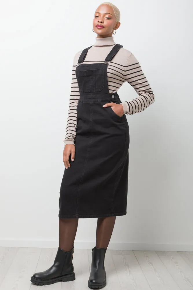 Denim Dungaree Dress Black