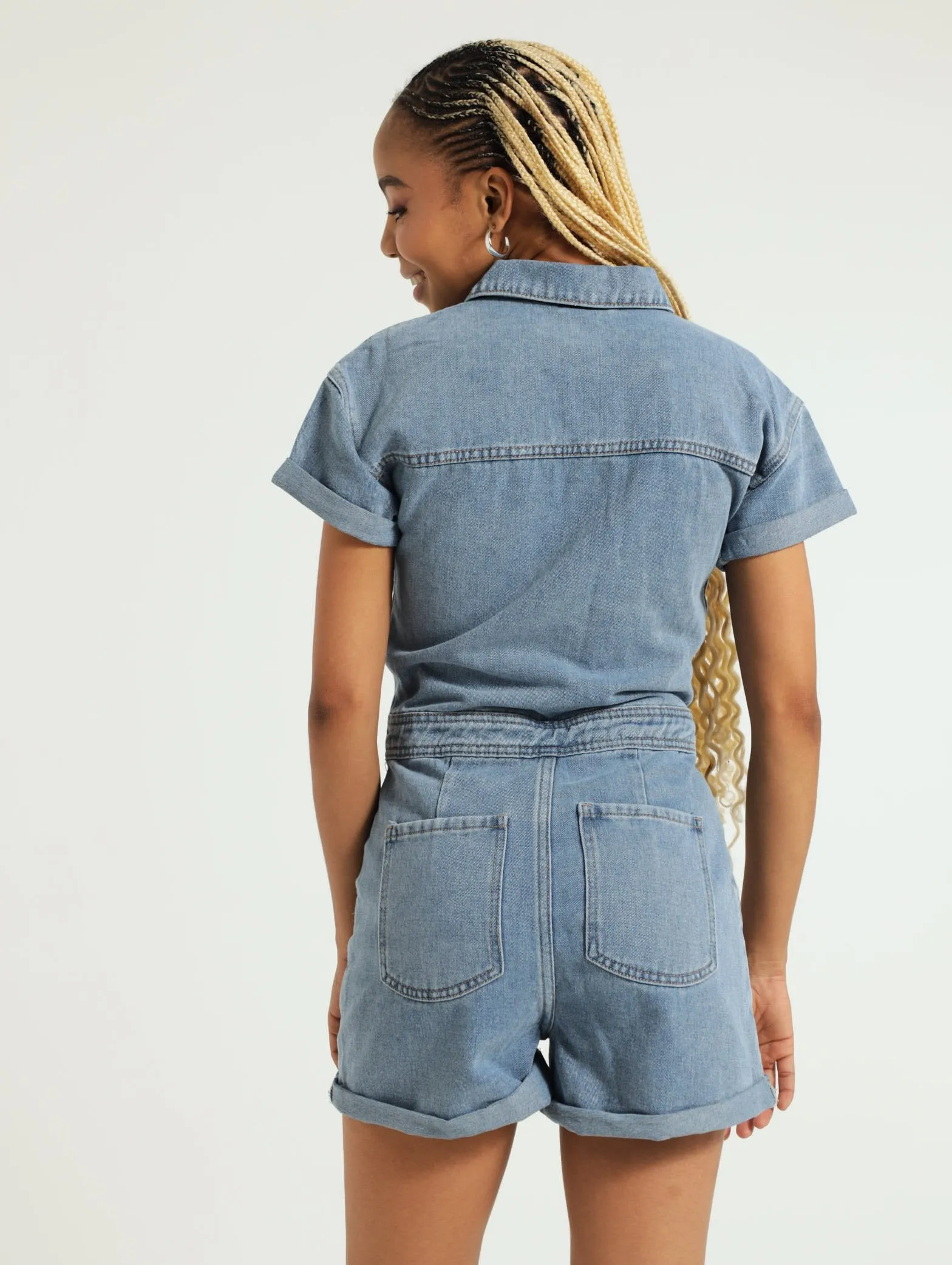 Denim Playsuit - Mid Blue