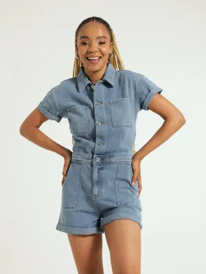 Denim Playsuit - Mid Blue