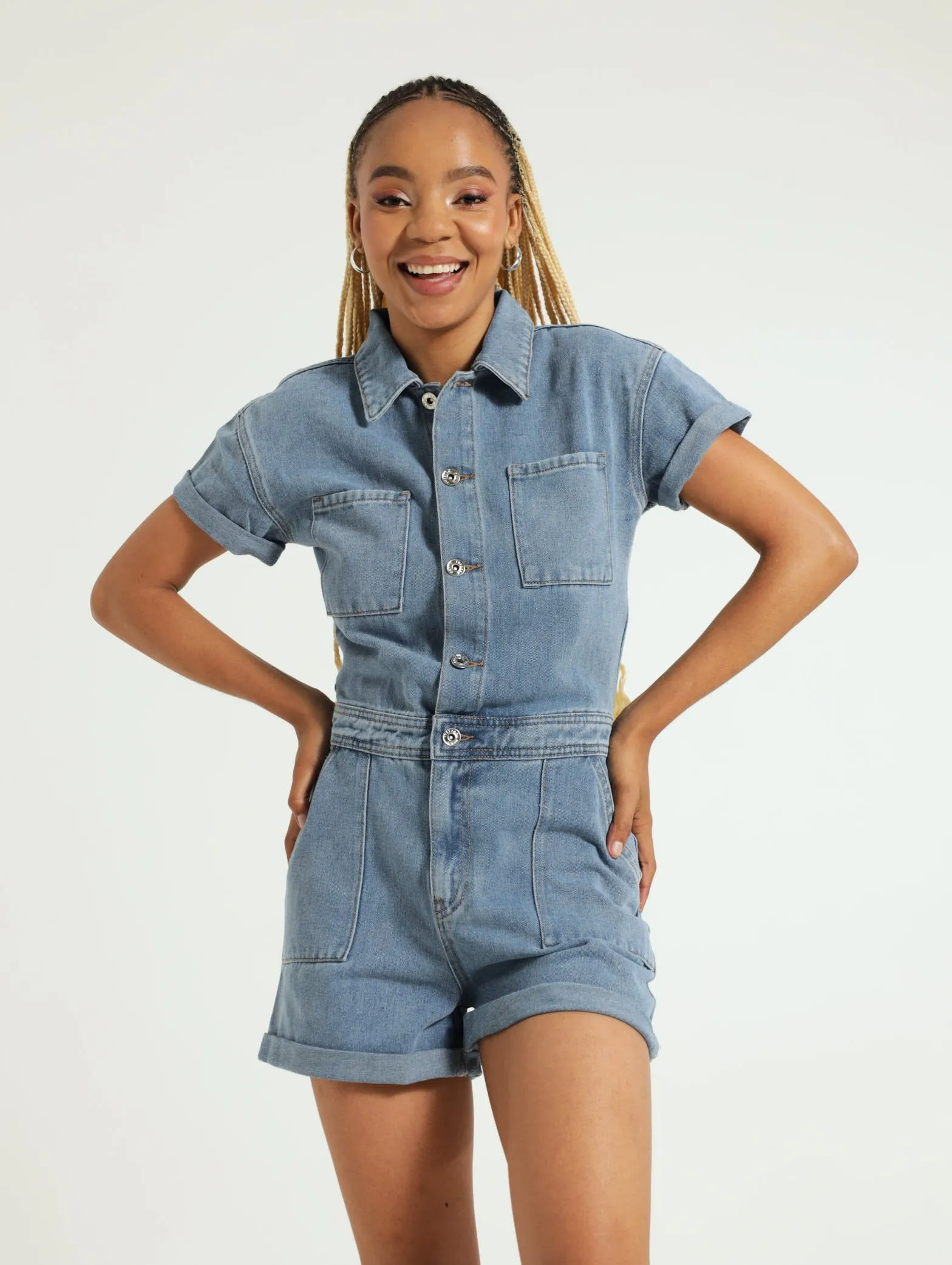 Denim Playsuit - Mid Blue