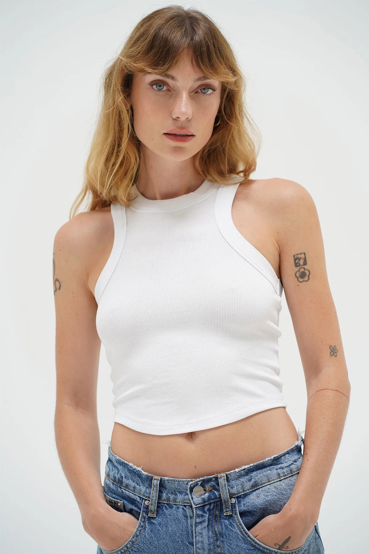 Detra Ribbed Tank - White
