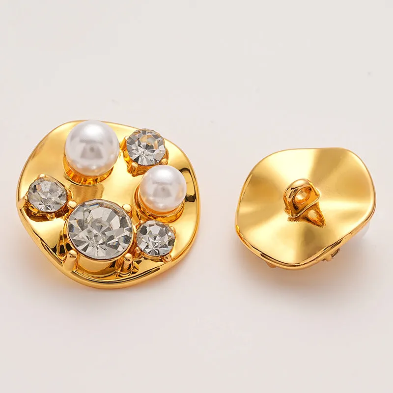 Diamond Pearl-Inlaid Premium Gold Metal Shank Button 5pcs