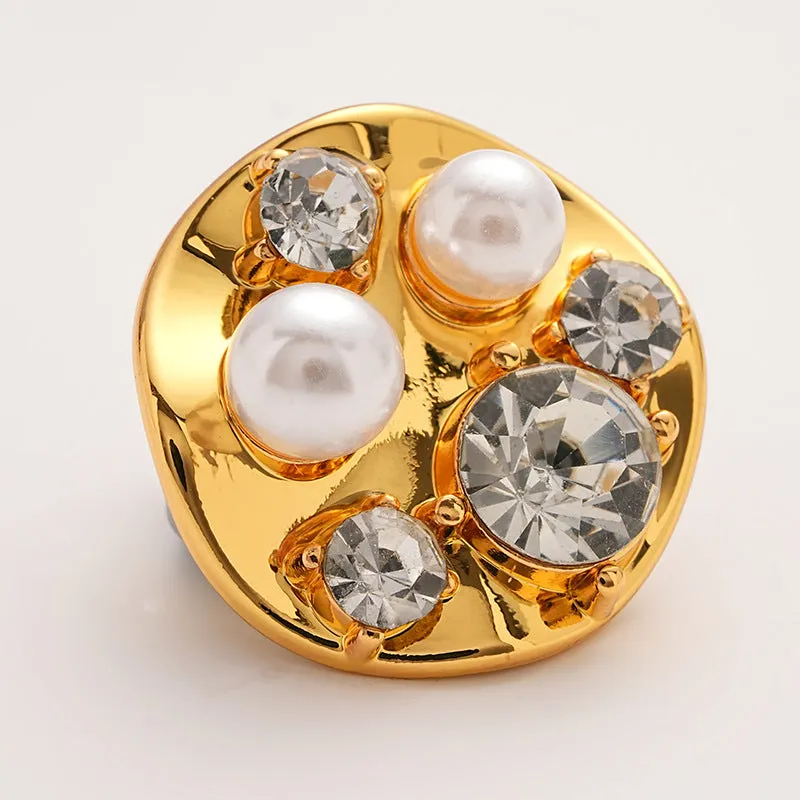 Diamond Pearl-Inlaid Premium Gold Metal Shank Button 5pcs