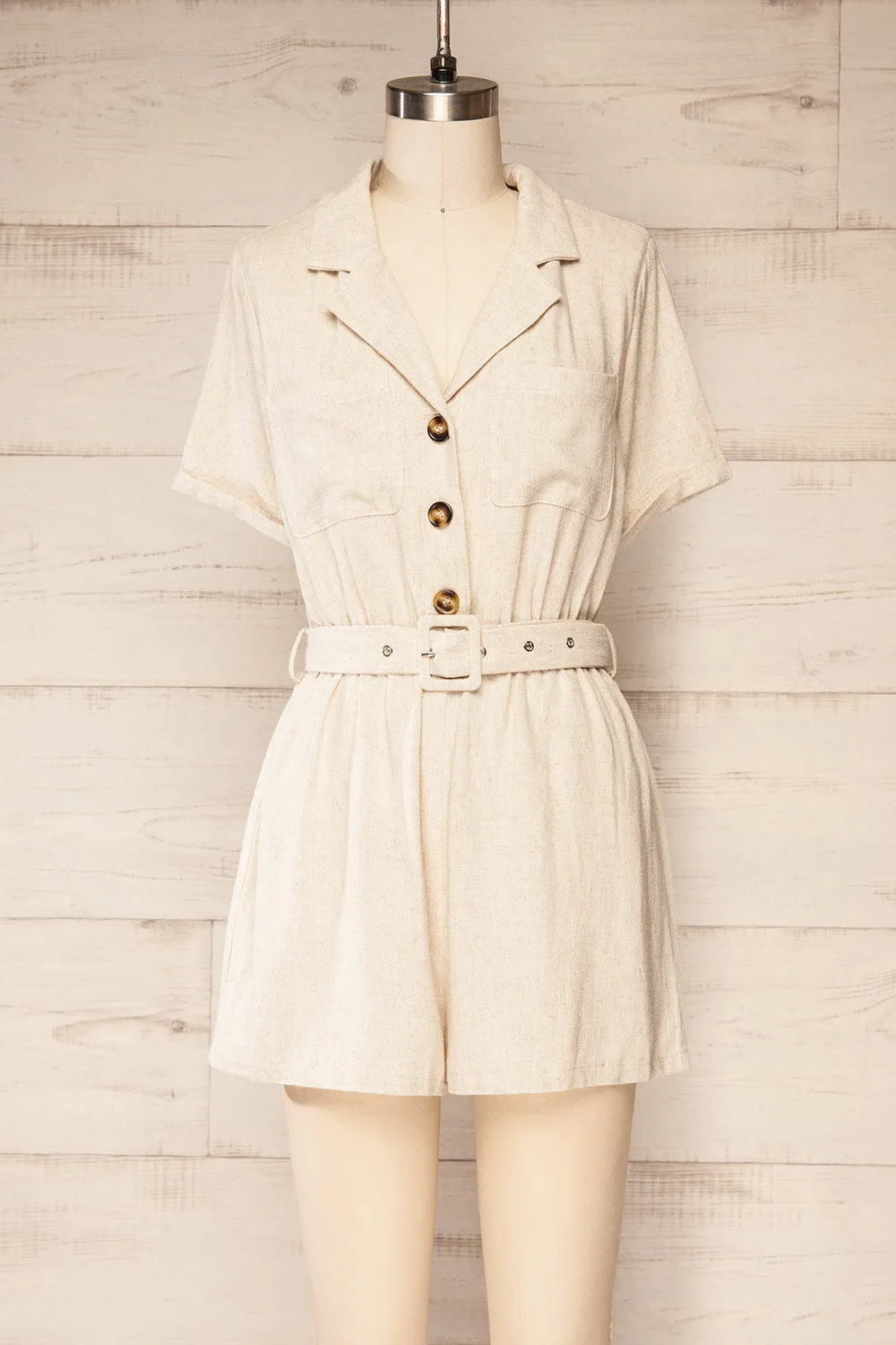 Dobraga Beige | Utility Romper w/ Belt