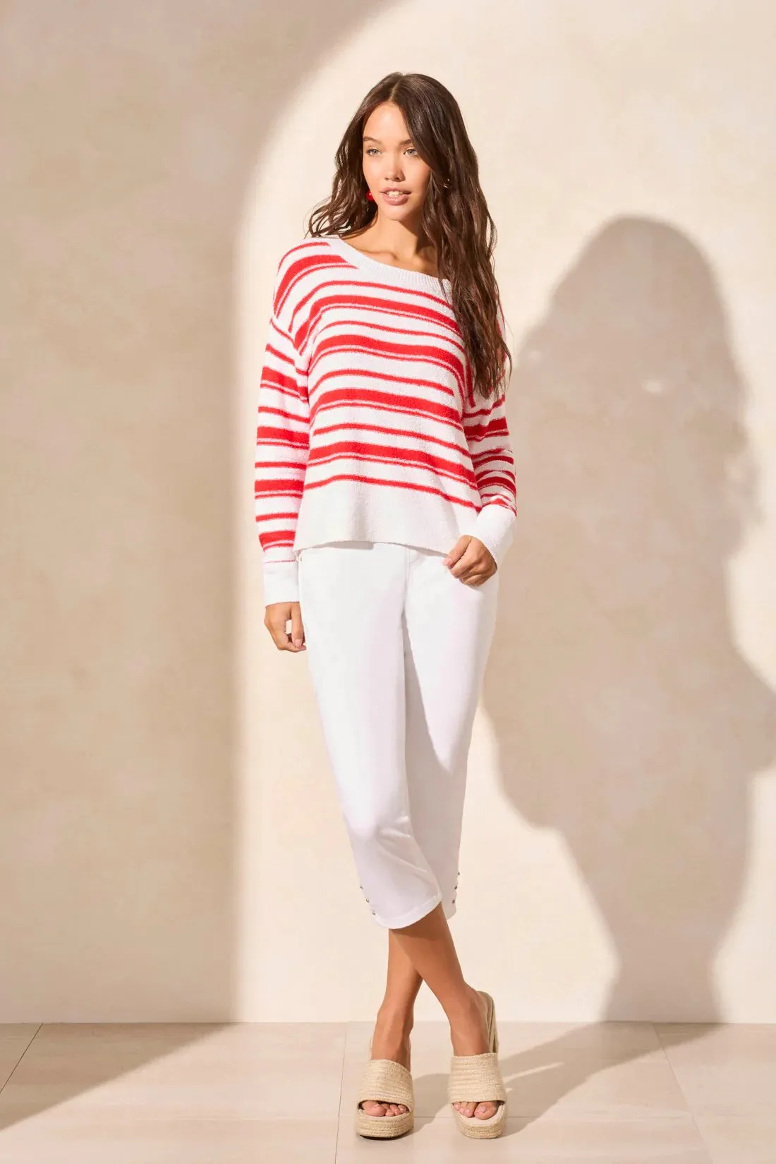 Drop-Shoulder Stripe Crew Neck Sweater