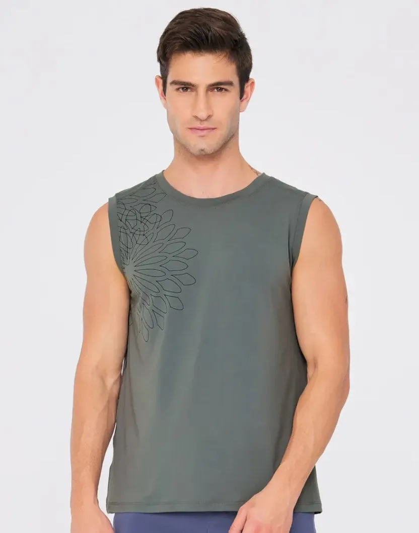 easyoga Bertii Men's Manuscript Tank - G09 Dark Gray Green