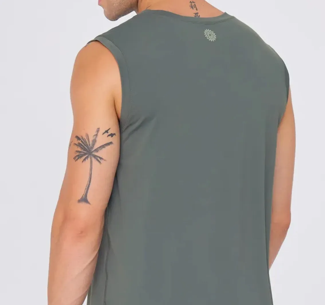 easyoga Bertii Men's Manuscript Tank - G09 Dark Gray Green