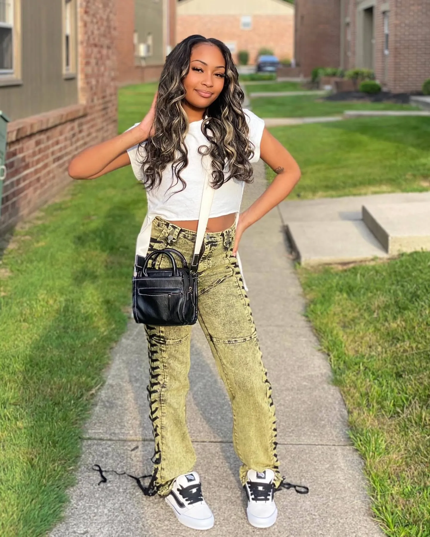 Edgy Lace-Up Side Detail High-Waisted Denim Pants