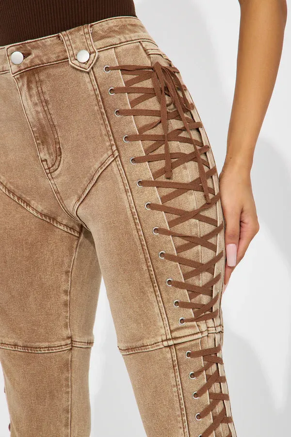 Edgy Lace-Up Side Detail High-Waisted Denim Pants