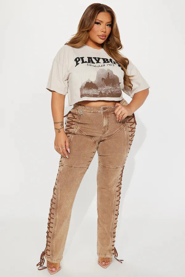 Edgy Lace-Up Side Detail High-Waisted Denim Pants
