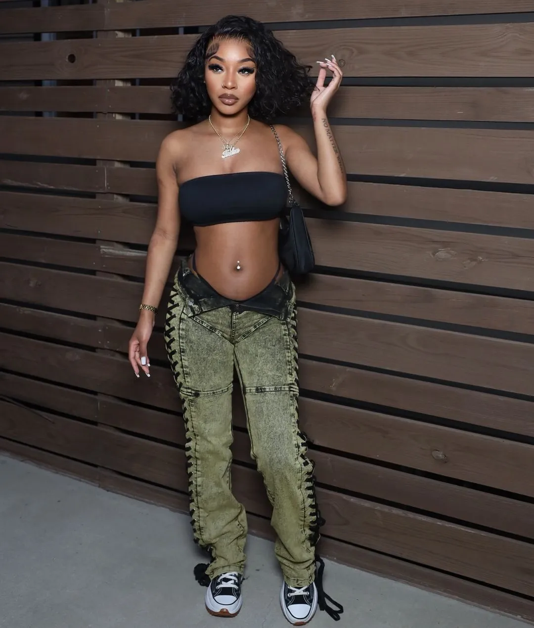 Edgy Lace-Up Side Detail High-Waisted Denim Pants