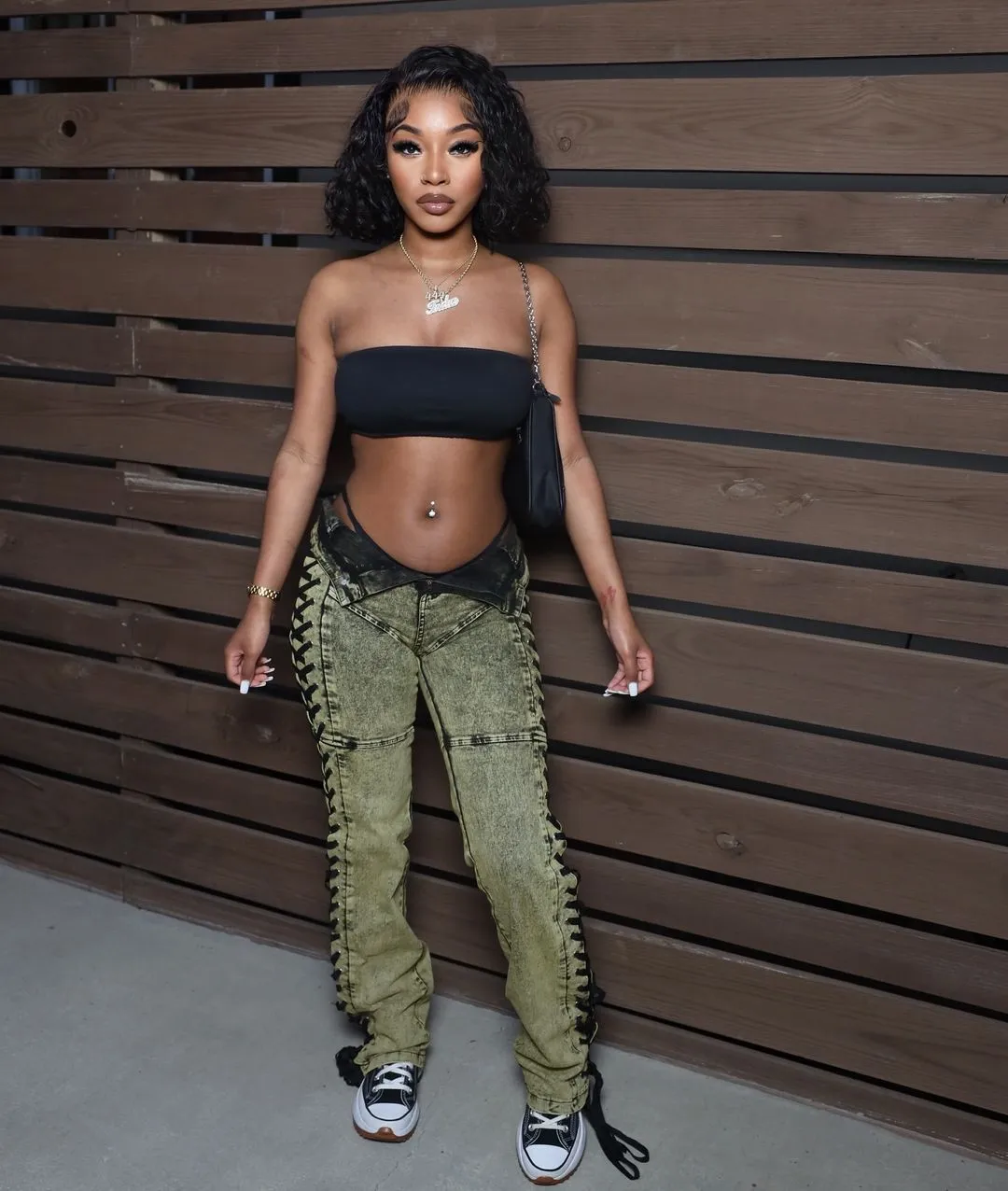 Edgy Lace-Up Side Detail High-Waisted Denim Pants