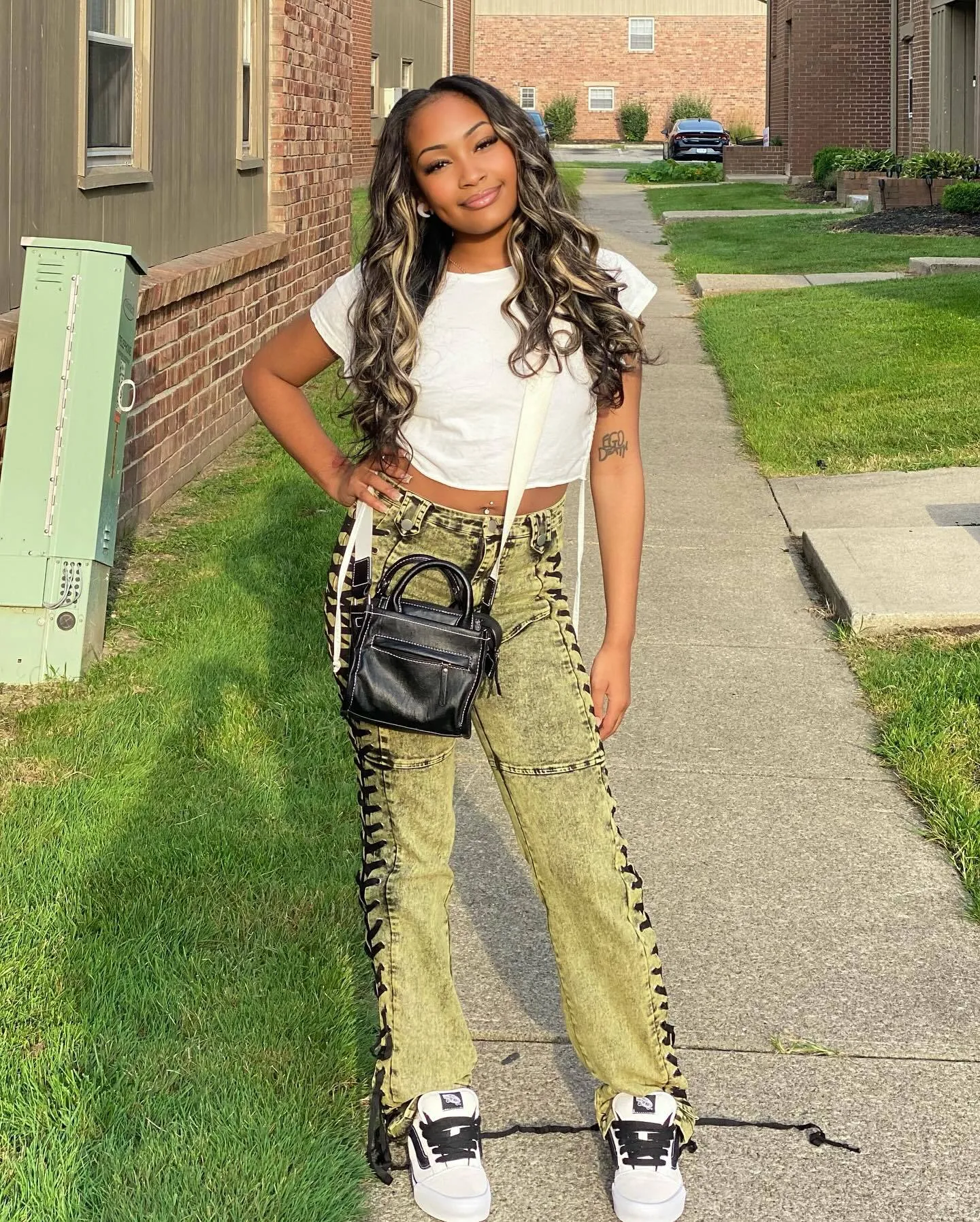 Edgy Lace-Up Side Detail High-Waisted Denim Pants