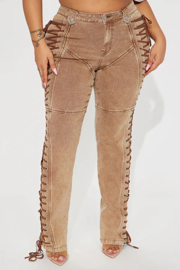 Edgy Lace-Up Side Detail High-Waisted Denim Pants