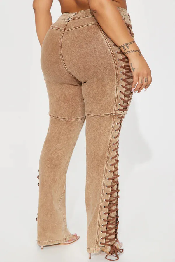 Edgy Lace-Up Side Detail High-Waisted Denim Pants