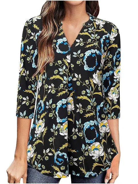 Elegant Floral Print Office Shirts Women Blouses