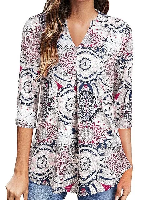 Elegant Floral Print Office Shirts Women Blouses