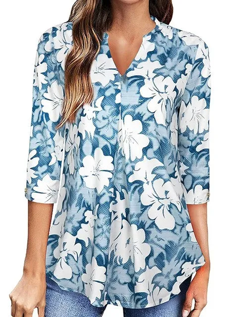 Elegant Floral Print Office Shirts Women Blouses