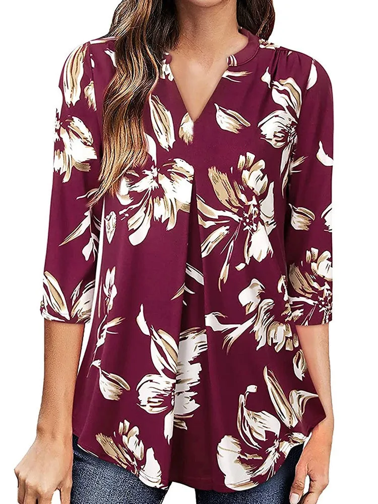 Elegant Floral Print Office Shirts Women Blouses