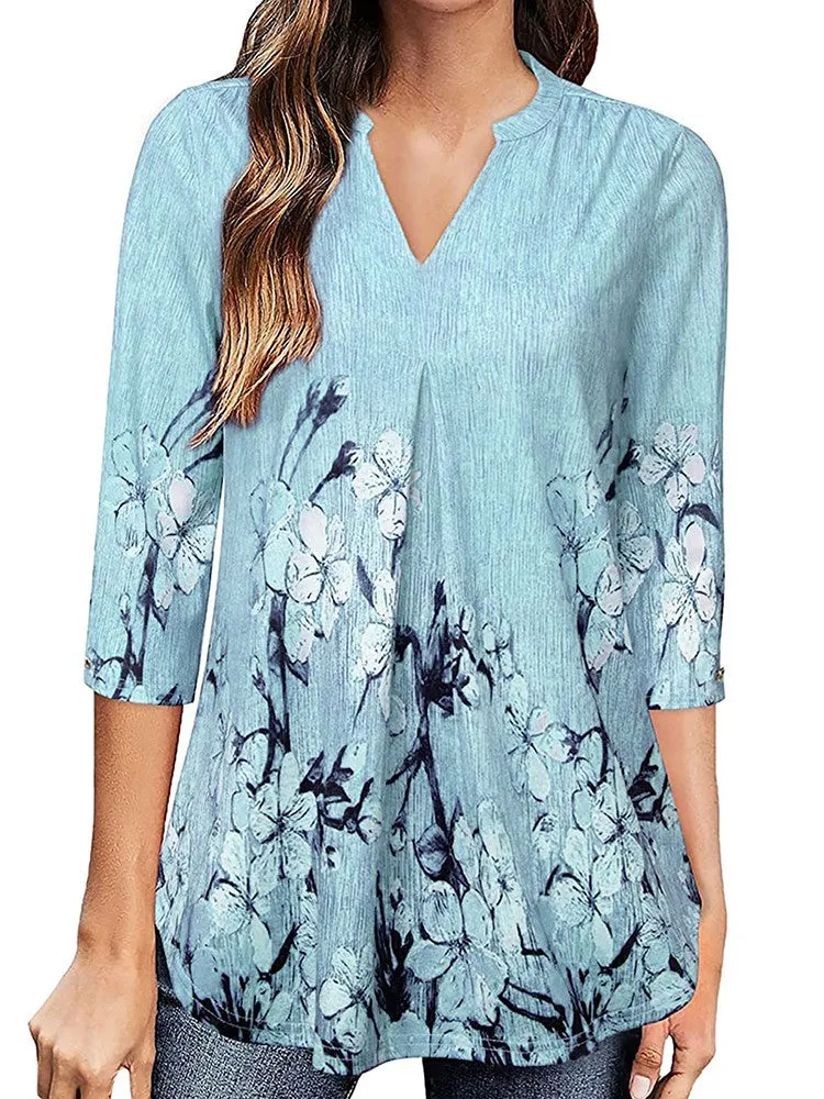 Elegant Floral Print Office Shirts Women Blouses