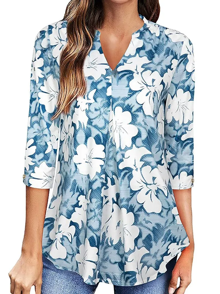 Elegant Floral Print Office Shirts Women Blouses