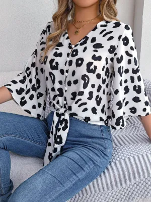 Elena - Stylish Ladies Blouse Leopard Button.