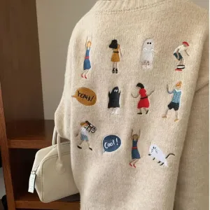 Embroidered Back Oversized Sweater for a Y2K Aesthetic