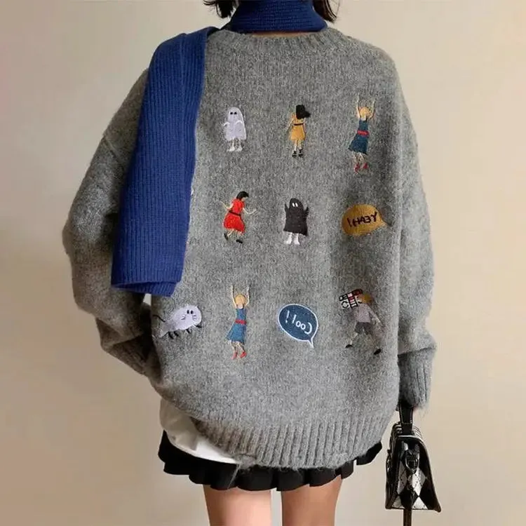 Embroidered Back Oversized Sweater for a Y2K Aesthetic