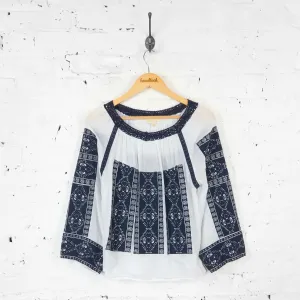 Embroidery Cheesecloth Blouse - White - Womens XS