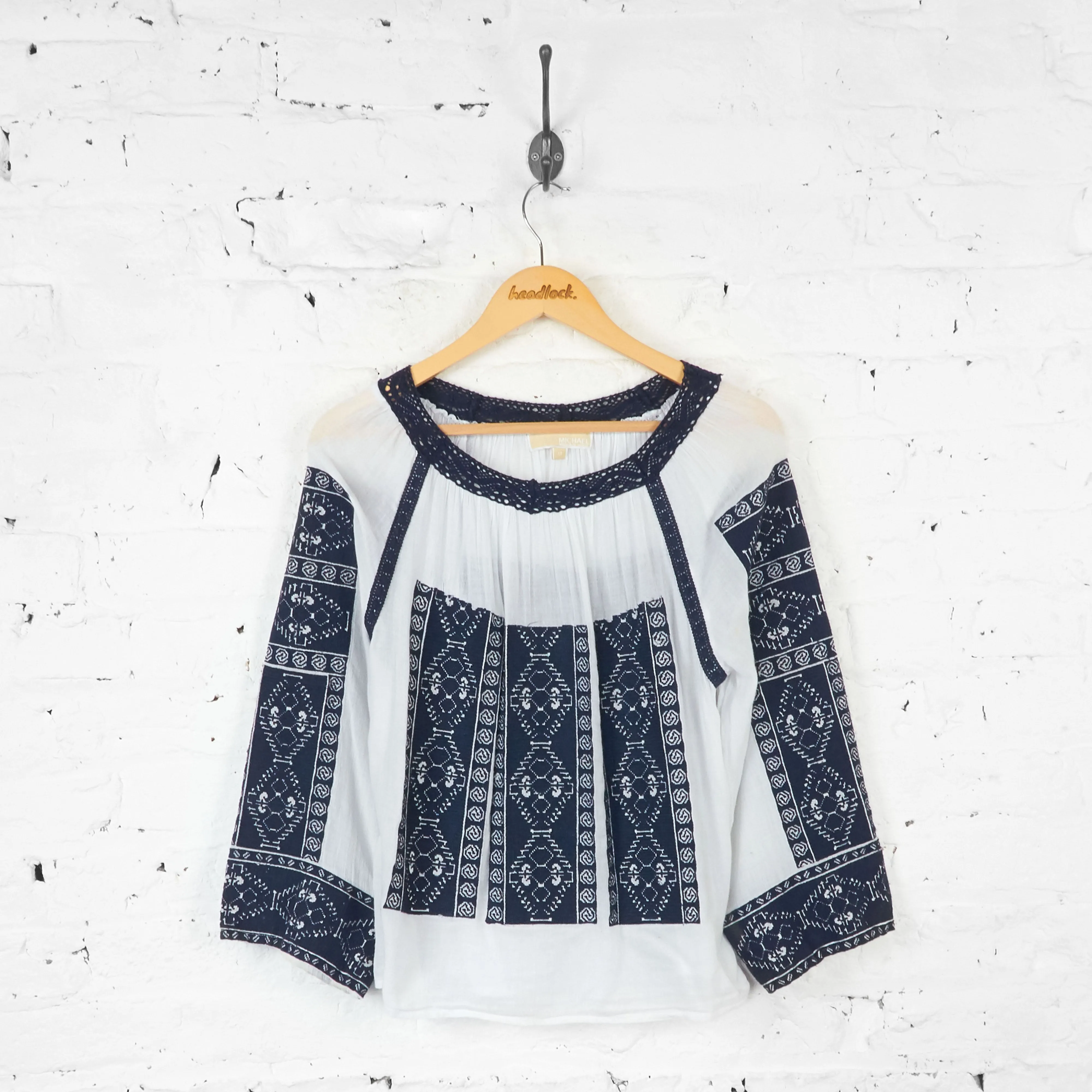 Embroidery Cheesecloth Blouse - White - Womens XS