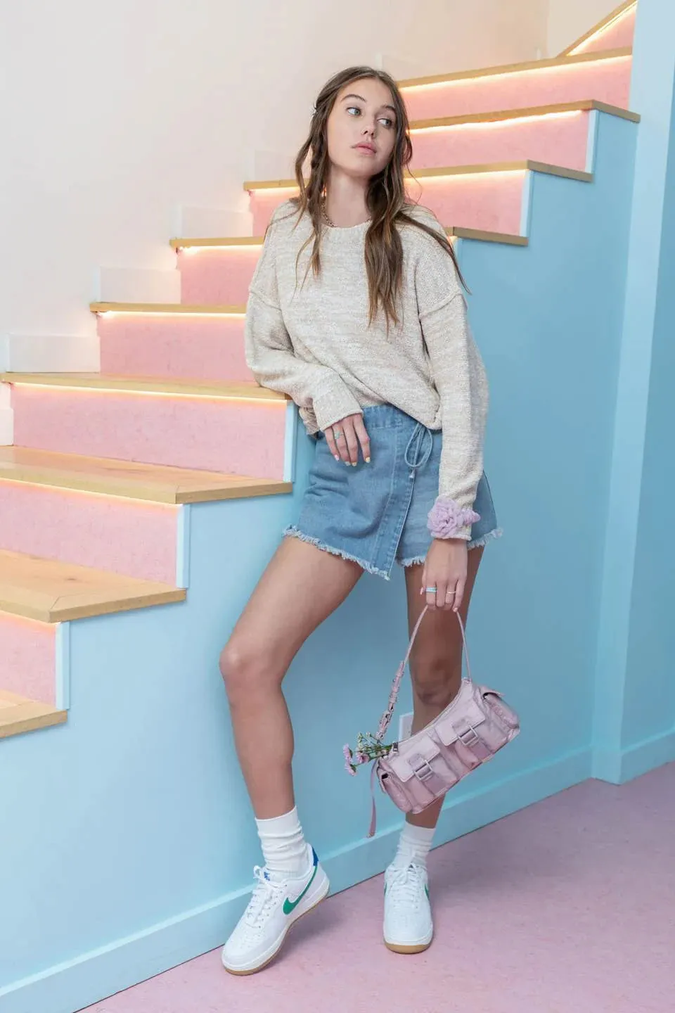 Exposed Shoulder Khaki Sweater