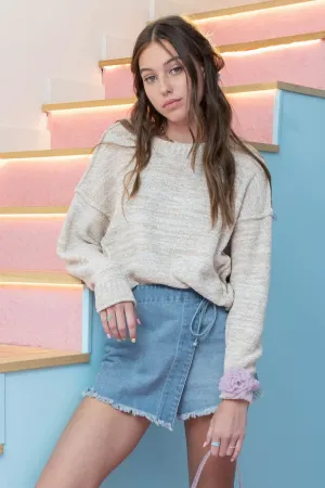 Exposed Shoulder Khaki Sweater