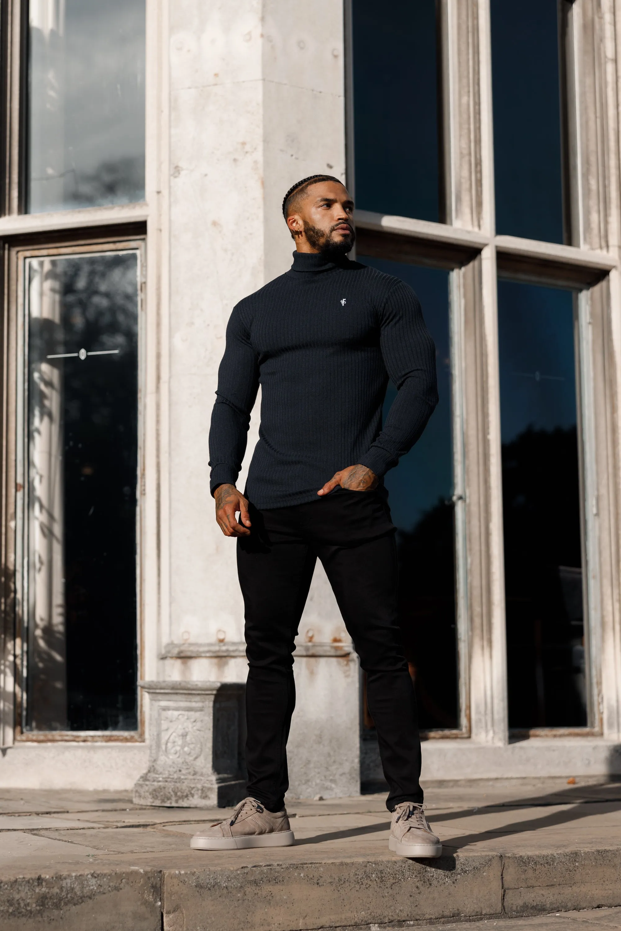 Father Sons Classic Navy Ribbed Knit Roll neck Jumper - FSH778