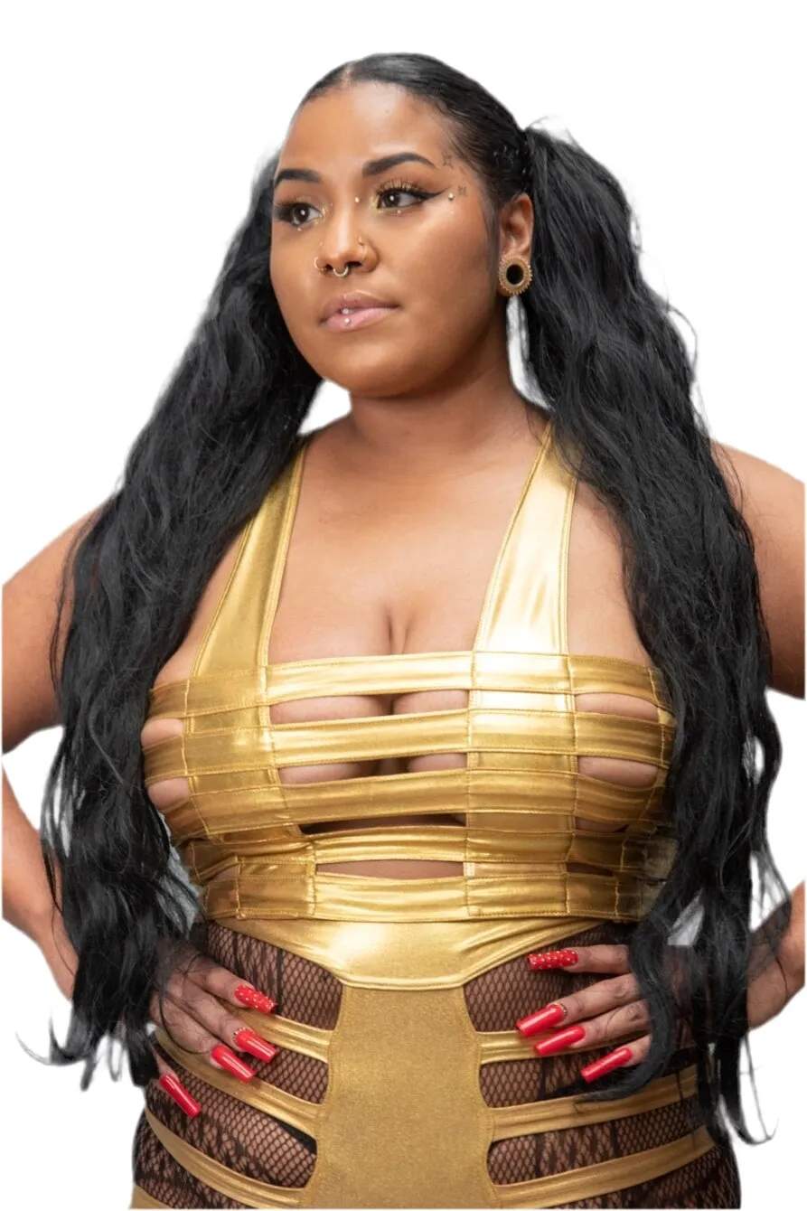 Five and Diamond Deluxe Cage Bra - gold foil