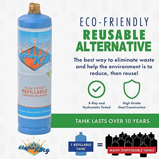Flame King Eco Friendly Sustainable 1lb Refillable Propane Cylinder   Kit 14.1 oz