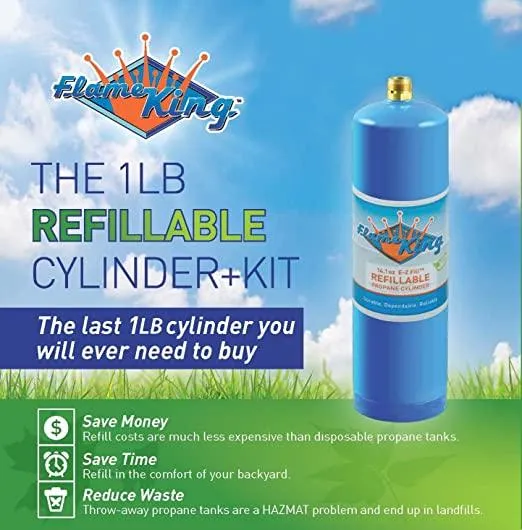 Flame King Eco Friendly Sustainable 1lb Refillable Propane Cylinder   Kit 14.1 oz