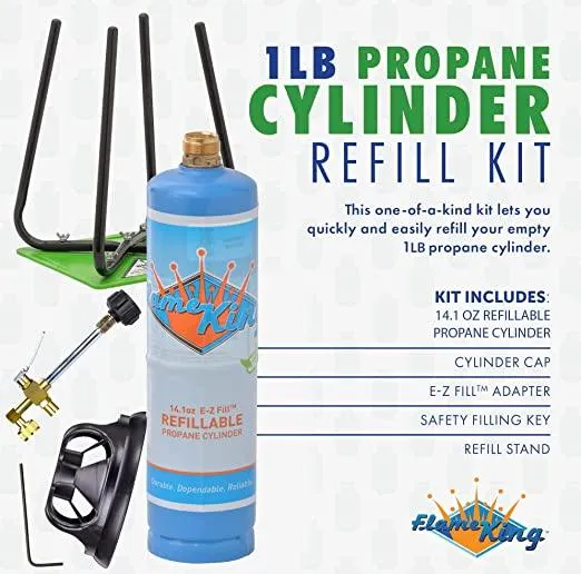 Flame King Eco Friendly Sustainable 1lb Refillable Propane Cylinder   Kit 14.1 oz