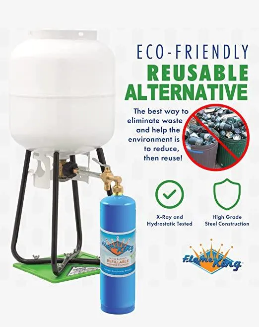 Flame King Eco Friendly Sustainable 1lb Refillable Propane Cylinder   Kit 14.1 oz